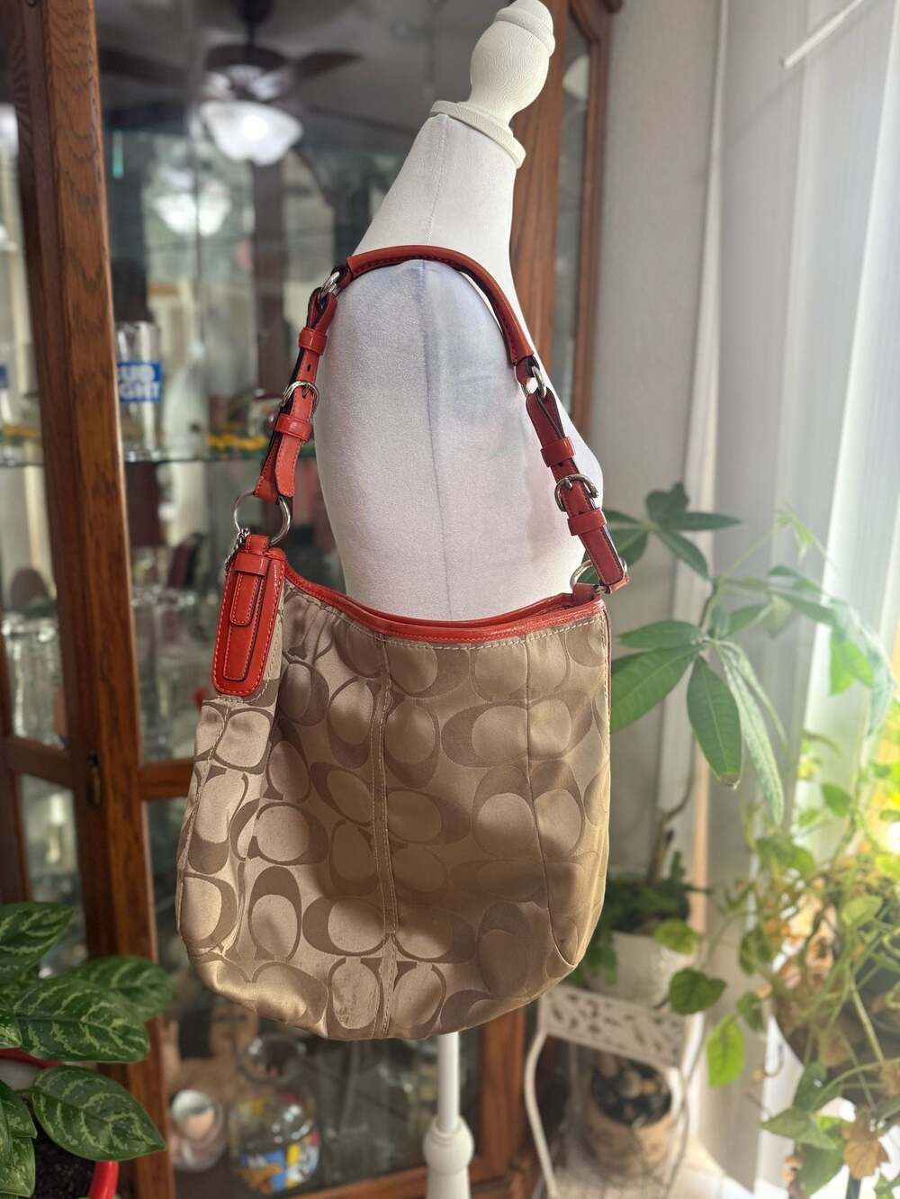 Coach Signature Canvas and Leather Shoulder Hobo Bag